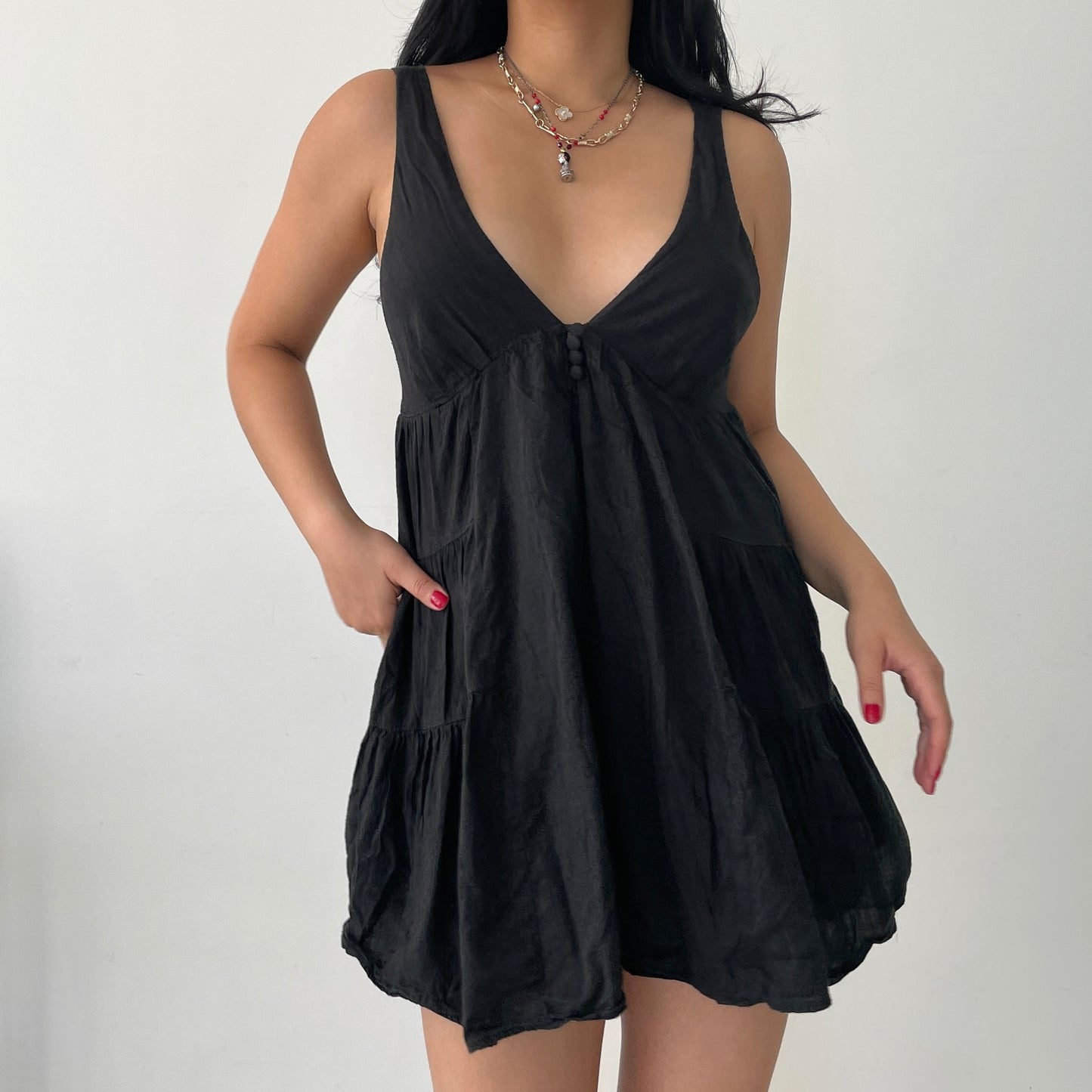 Urban Outfitters Black Plunge Neck Babydoll Beach Dress