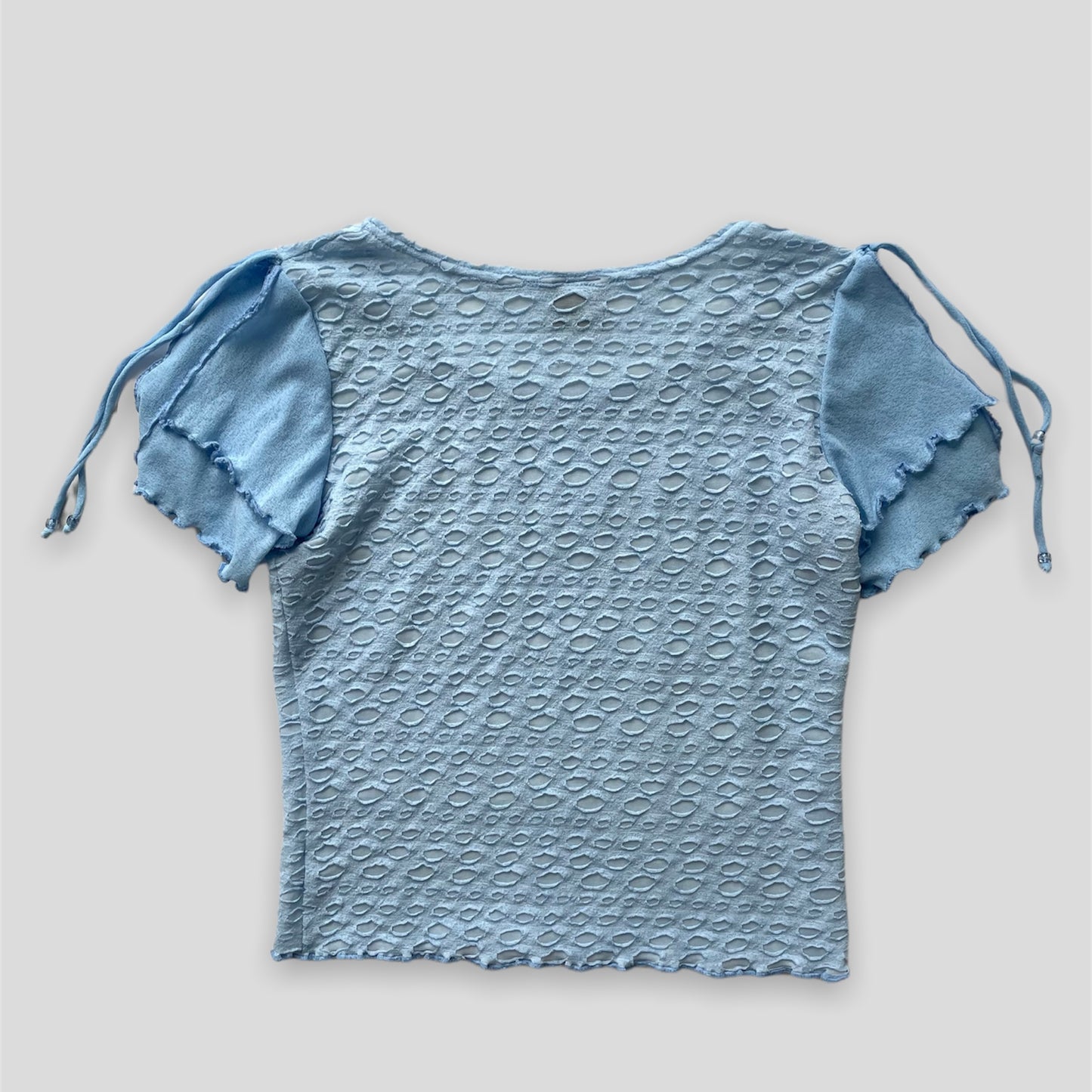 Light Blue Fairycore Ruffle Sleeve Textured Tee