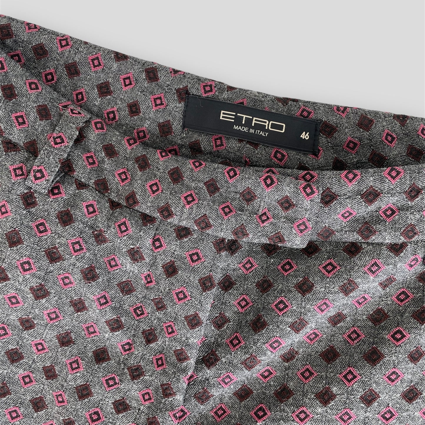 Etro Grey and Pink Diamond Printed Straight Leg Trousers - IT 46/W33/Large