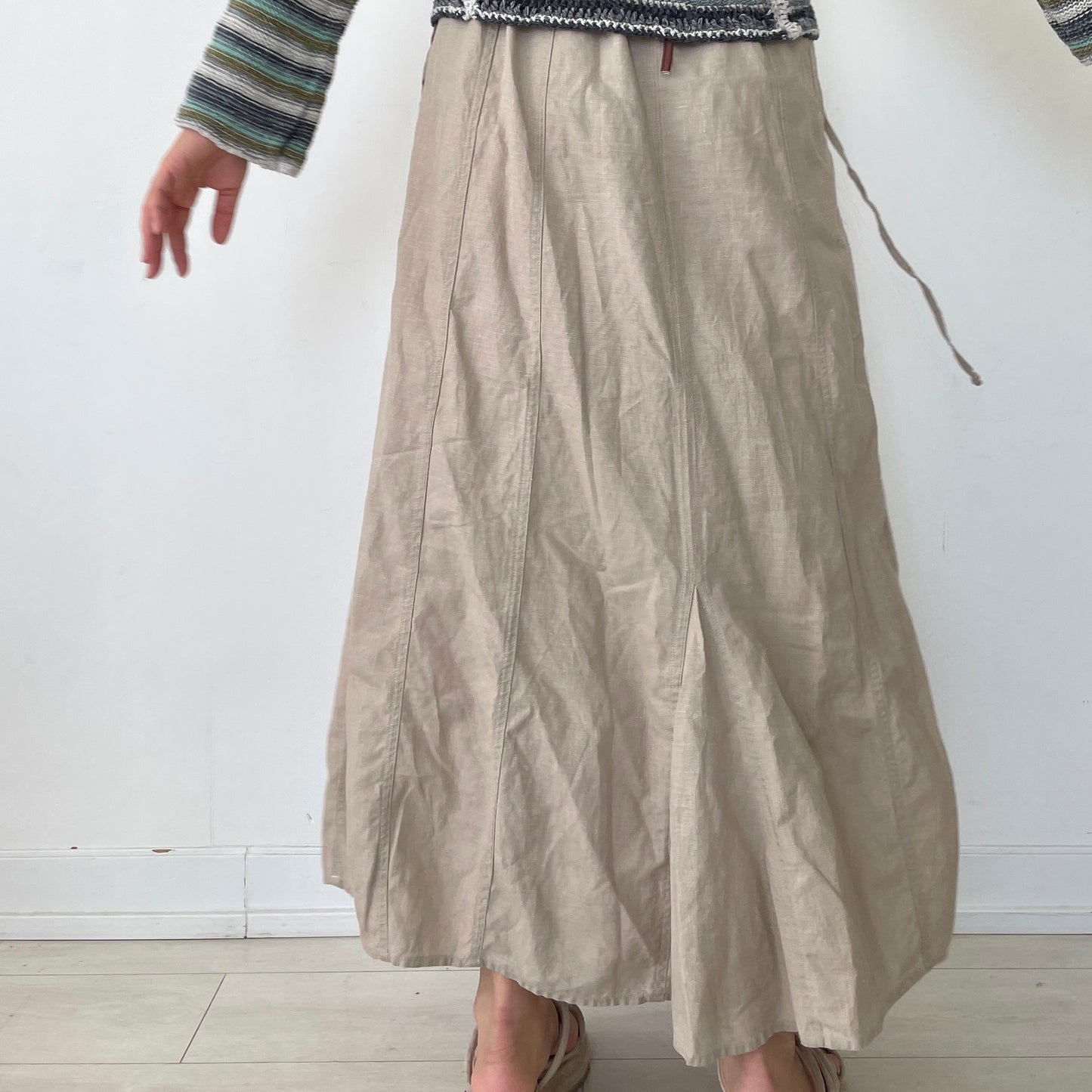 Beige Sarah Pacini Linen Maxi Skirt