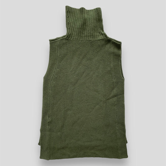 Gentle Herd Olive Green Sleeveless Merino Wool Turtleneck Top - Medium