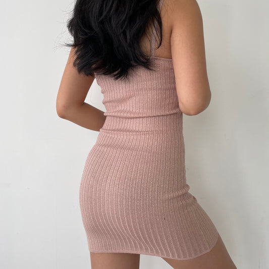 Garage Pink Ribbed Bodycon Mini Dress - X-Small