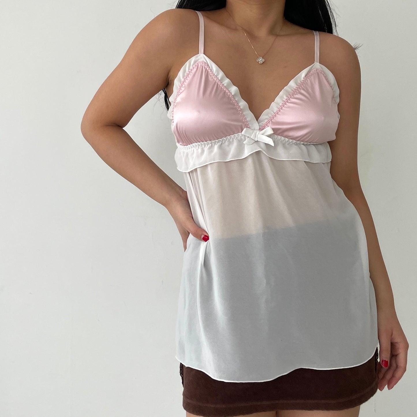 Pink & White Sheer Babydoll Lingerie Top - Medium