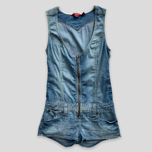 Blue Guess Sleeveless Denim Zip Up Romper - Medium