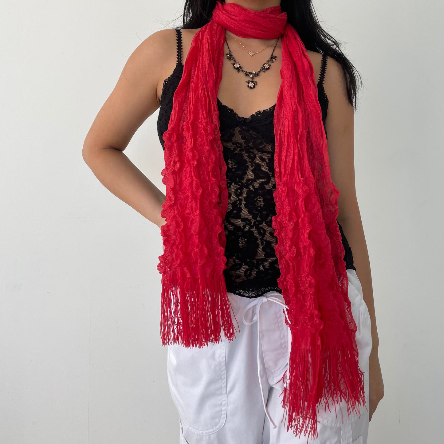 Red Knitted Skinny Scarf