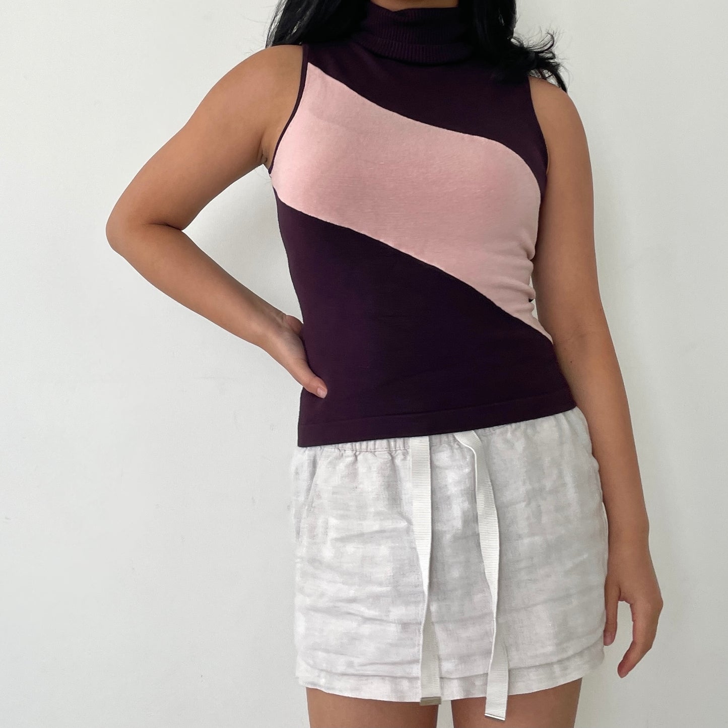 Pink & Purple Sleeveless Turtleneck Top