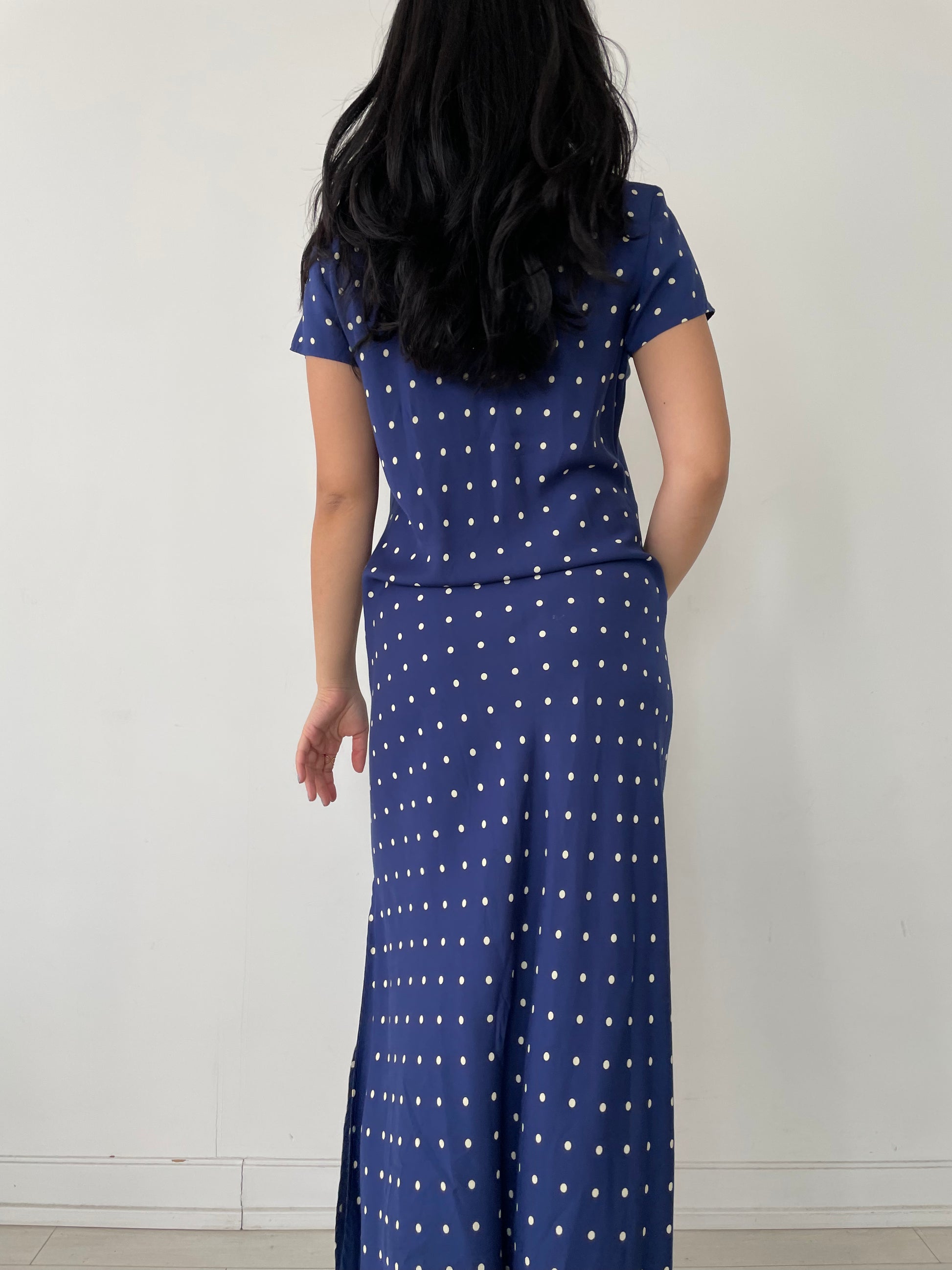 Reformation Blue Polka Dot Short Sleeve Maxi Dress