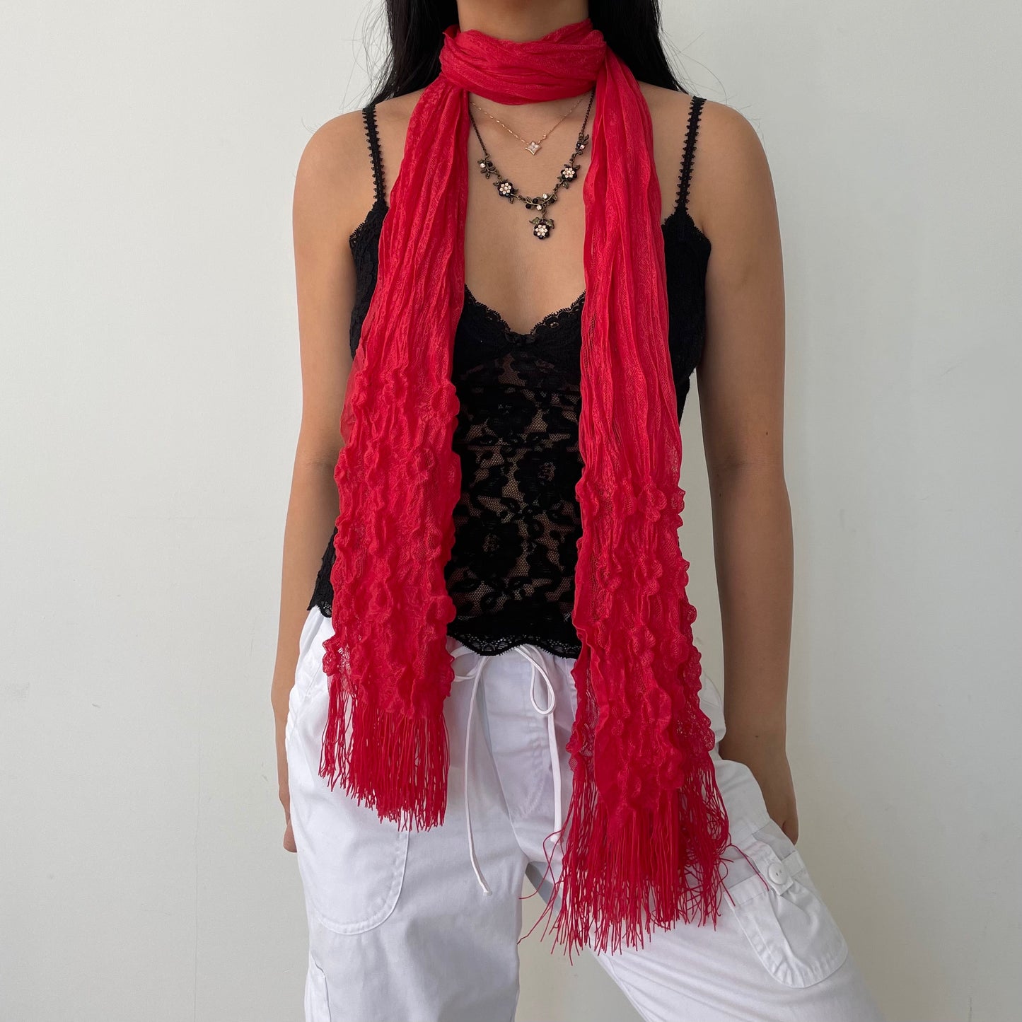 Red Knitted Skinny Scarf