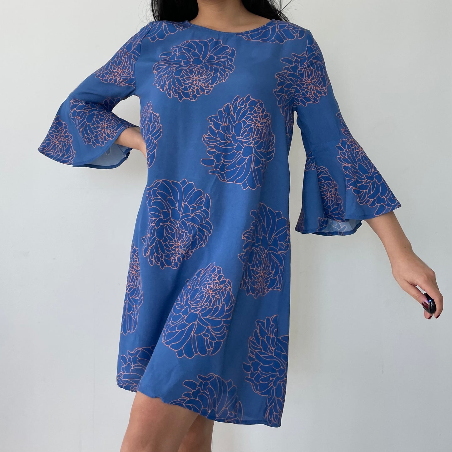 Mister Zimi 3/4 Flowy Sleeve Blue Mini Dress - Medium