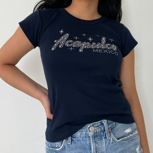 Navy Blue Diamanté Tourist Baby Tee