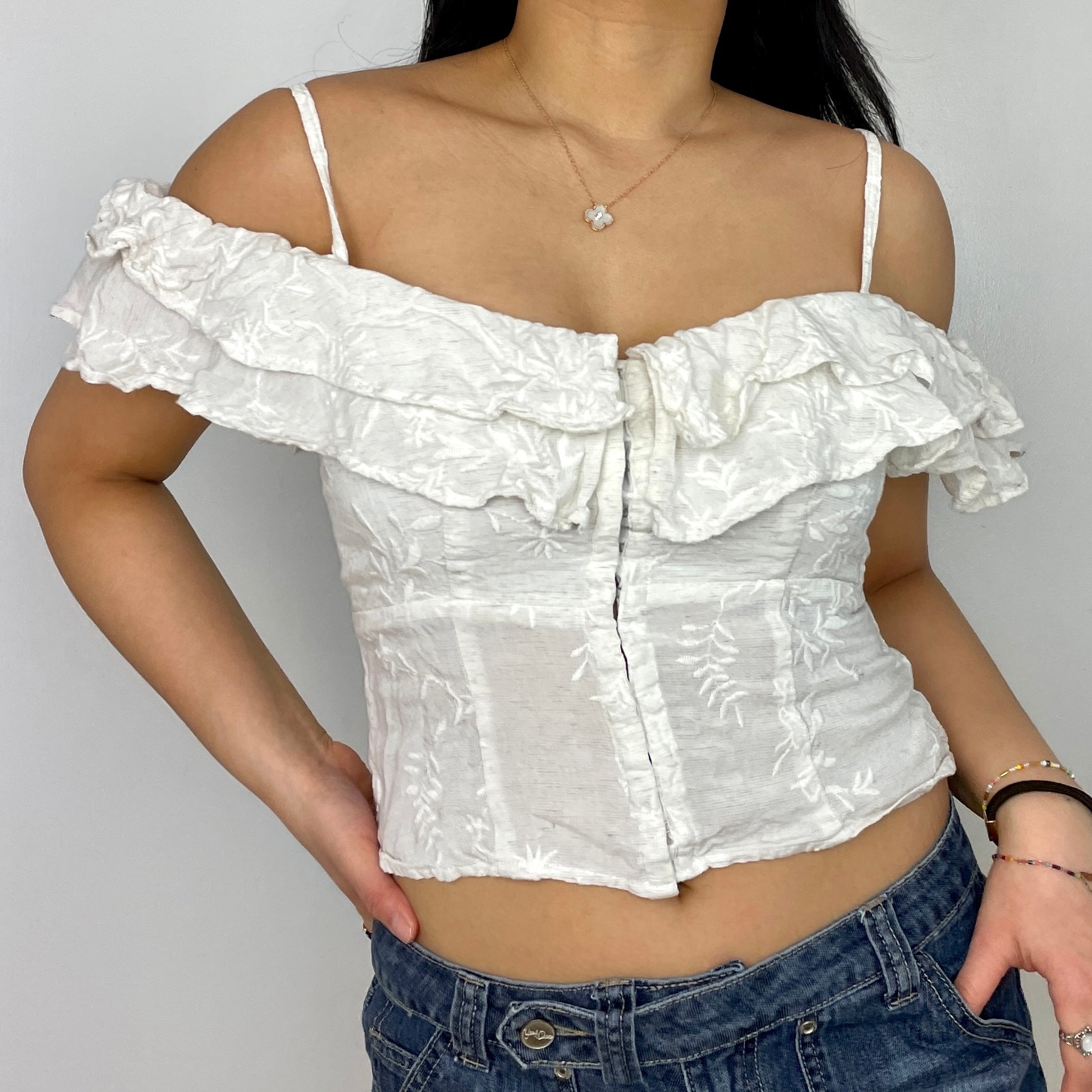 Guess White Strappy Off Shoulder Top - Zoehify 