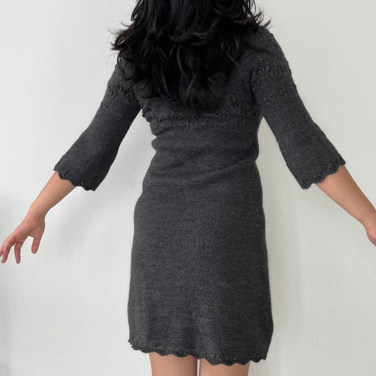 Miss Sixty Grey Alpaca and Wool Blend Long Sleeve Knit Mini Dress - Small