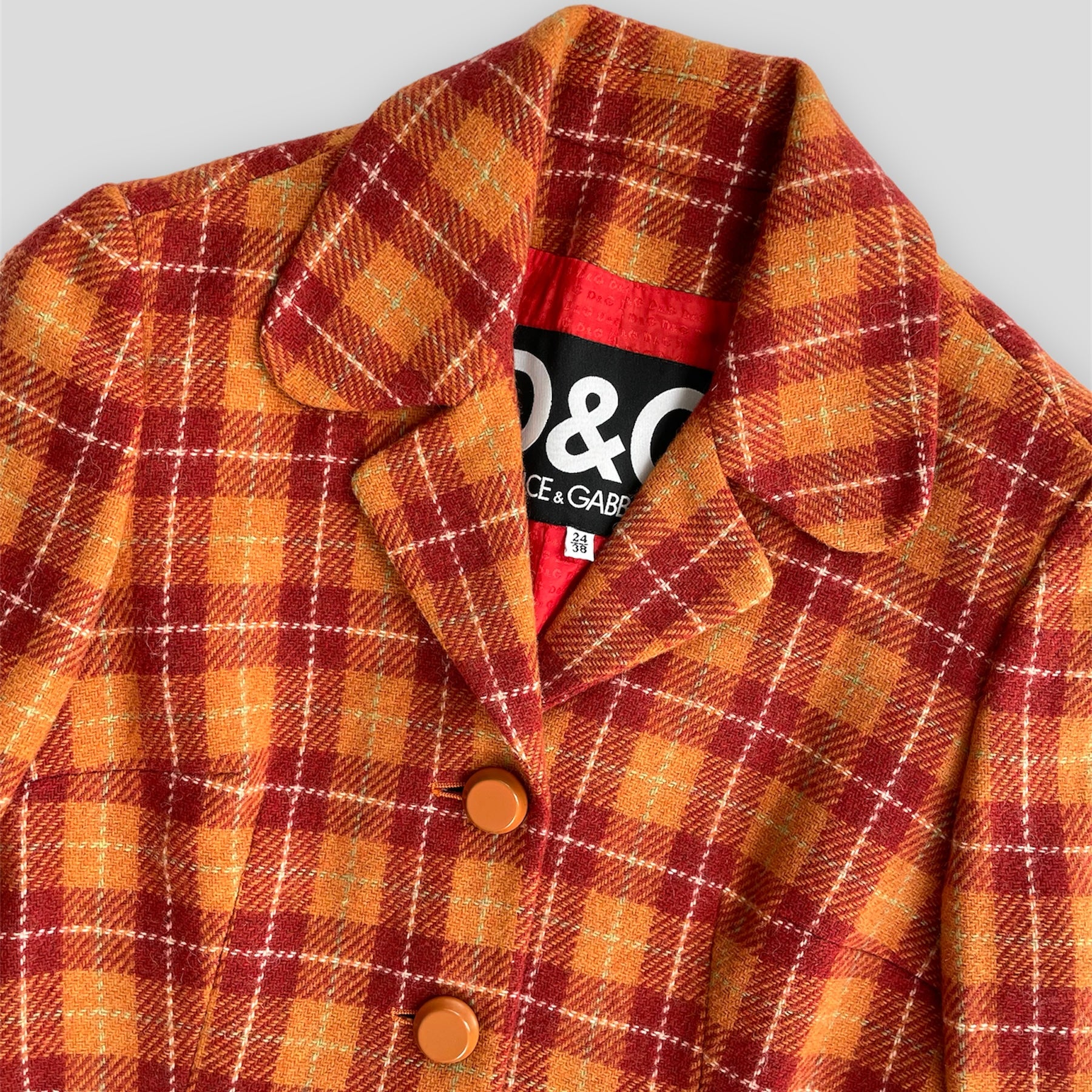 Vintage 1990s Dolce & Gabbana Wool & Alpaca Orange Plaid Blazer - X-Small