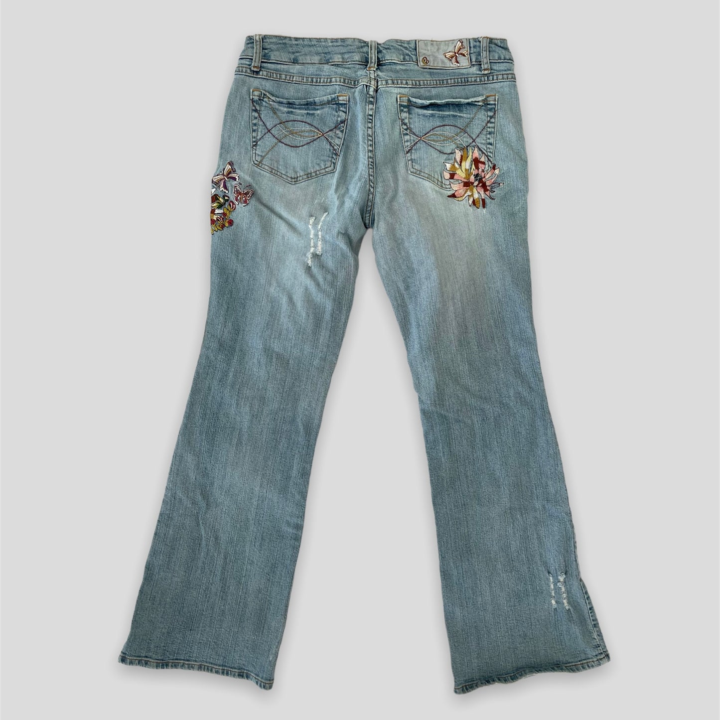 725 Originals Blue Flared Butterfly Embroidered Jeans - W34/L30