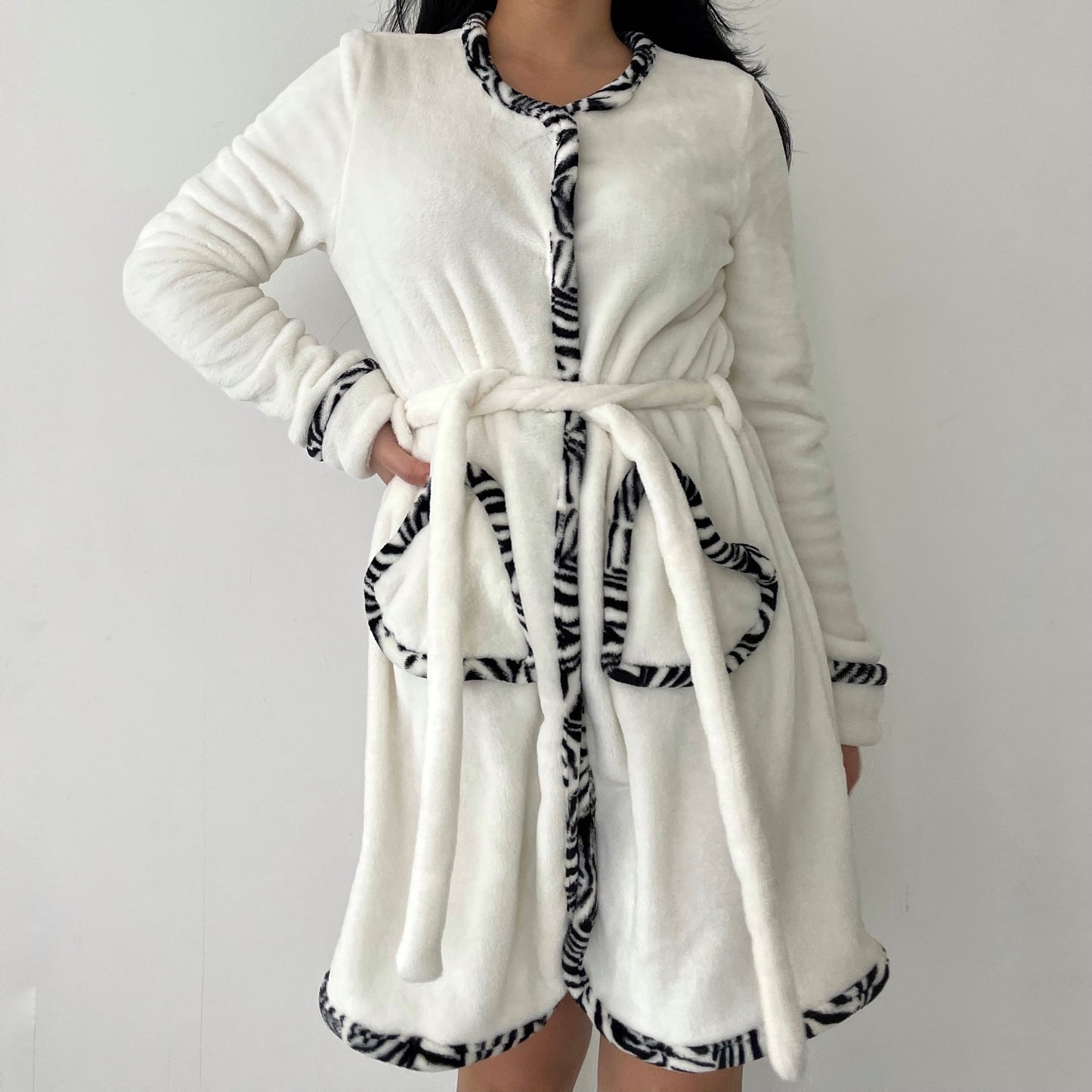 TWINSET White Zebra Trim Dressing Gown - X-Small/Small