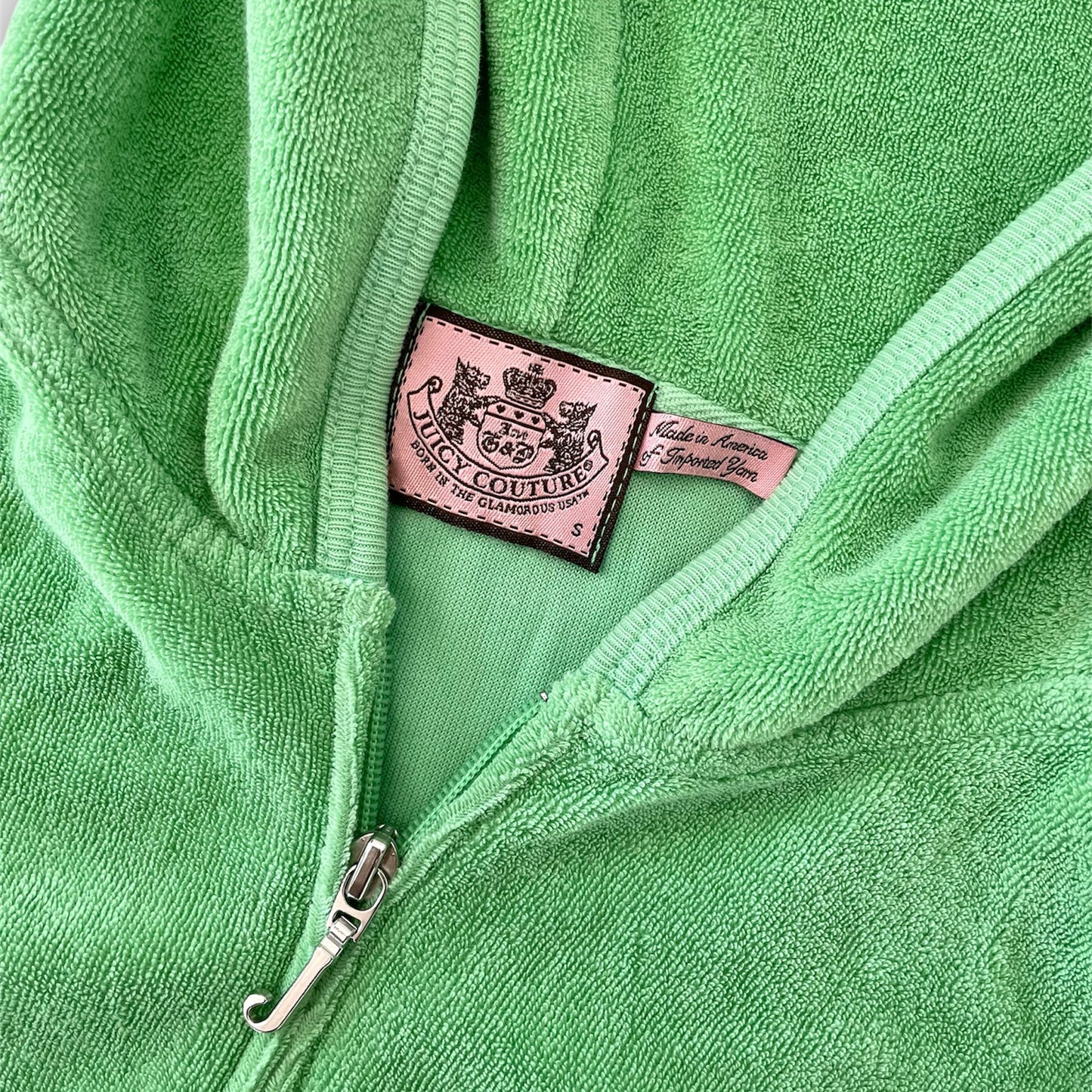 Juicy Couture Green Short Sleeve Terry Towel Hoodie - Small